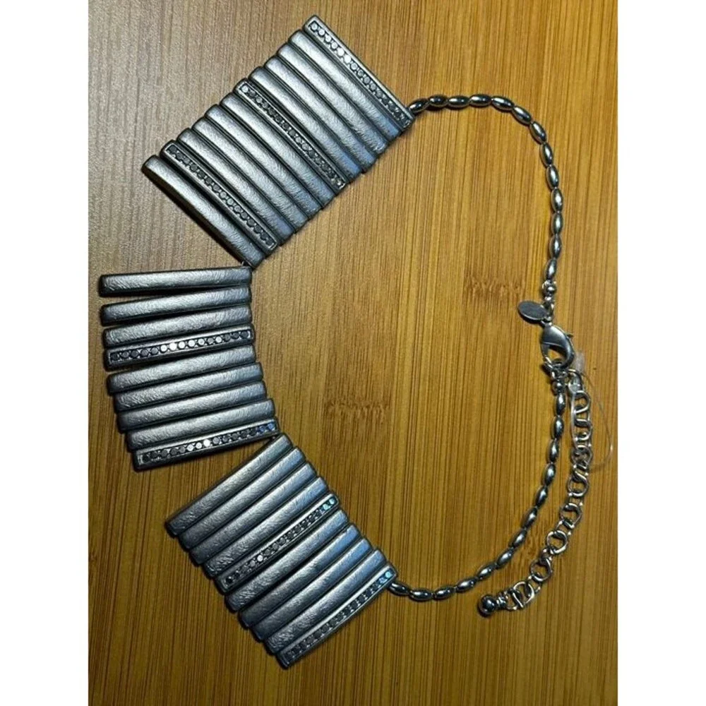 silver tone rhinestone bar link statement bib necklace vintage style jewelry nwt